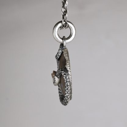 Mother snake - silver snake pendant with a 14k gold crown and Andamooka opal - Image 5