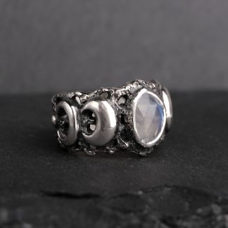 Moon phase ring with moonstone - US 7 1/4 (17.5)